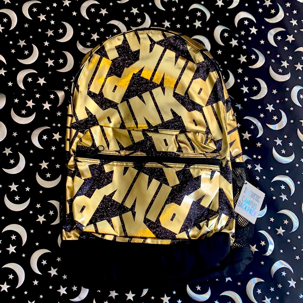 Victorias Secret PINK Brand Black and Gold Backpack